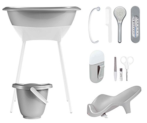 Luma Baby Care L10306 Juego de cuidado de baño  Bañera de pie, asiento de baño, cubo para pañales, termómetro, peine y cepillo, Set de manicura, Bañera Tubo de desagüe