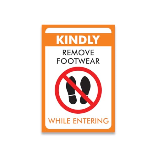 Zackzik Remove Your Shoes Vinyl Signboard for Door Entry, Easy Stick-On Notice for Hospitals, Prayer Halls, Clinics and Clean Zones (ORANGE)