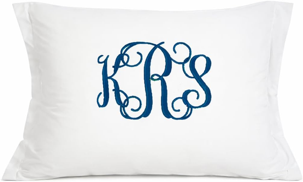 Monogrammed Pillow Sham Pillowcase Embroidered Interlocking Vine Font Monogram Bedding Shams King or Standard