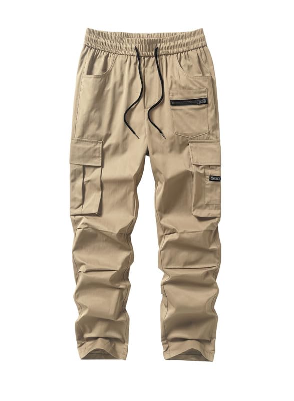 ElegancityMens Work Trousers Cargo Combat Pants Regular Fit Drawstring Workwear Casual Jogger Bottoms with Multi Pockets (38-46)