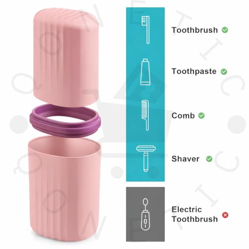 Image of QONETIC Travel Tooth Brush Holder for Bathroom Square Toothbrush Holder for Travel, Portable Toothbrush Case & Tooth Brush Cover Box Organizer for Traveling, Camping, & Business Trips (Peach)