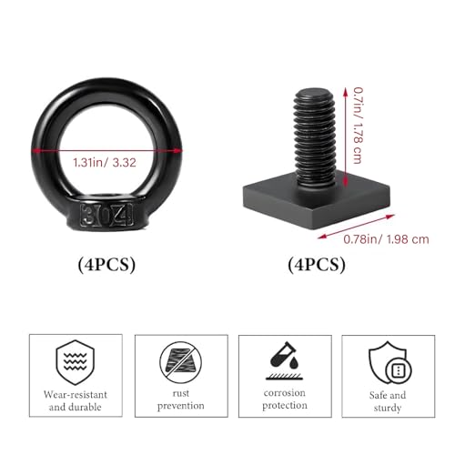4-teiliges T-Schienen Set Zur Befestigung von Ankern, M8-Schlitzen und Ösenmuttern aus Edelstahl, Zur Befestigung von Bungee-Seilhaken auf Dachgepäckträgern (Black)