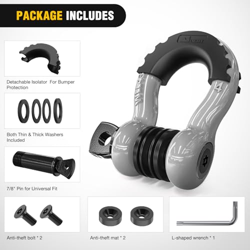 Image of Nilight 3 /4 inch D Ring Shackle 2 Pack 19T (41,887 lbs) Break Strength 4.75T WLL Heavy Duty Towing Hook with Anti-Theft System Anti-Rattle Isolators for Truck Jeep SUV ATV UTV Recovery Grey