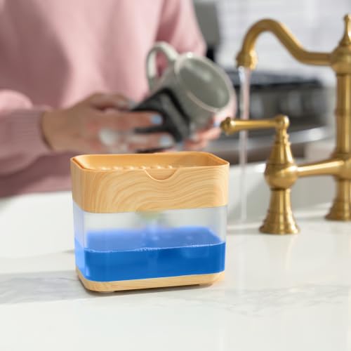 Image of S&T INC. Dish Soap Dispenser and Sponge Holder, Plastic Bamboo