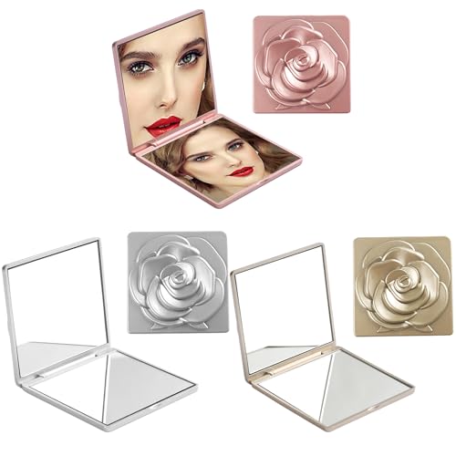 Forreen Espejo de Bolsillo Plegable Pequeño, 3 Piezas Espejo Maquillaje de Bolsillo Portátil Patrón de Rosas Mini Espejo de Maquillaje con Aumento de 1x/3x para Niña Mujer