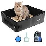 Luxtude Reise-Klo für Katzen im Auto, zusammenklappbare und tragbare Katzentoilette für Katzen, kein Geruch, wasserdicht und leicht zu reinigen, kein Auslaufen für Auto, Hotel (Schwarz, groß)