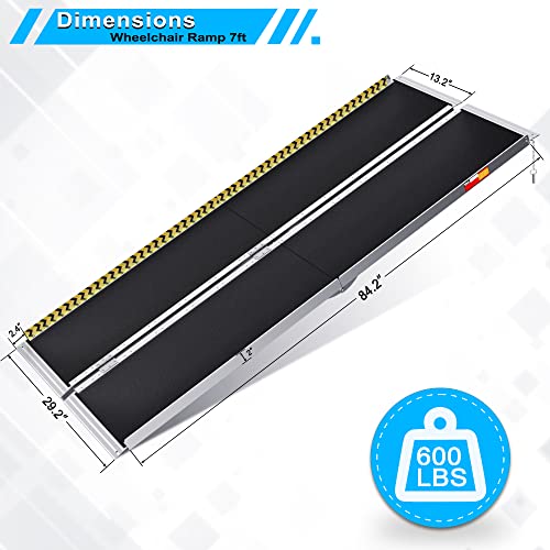 Vnn Portable Wheelchair Ramp 7Ft, Non-Slip Aluminum Folding Handicap Ramp, Door Threshold Wheelchair Ramps For Home, Wheel Chair Ramp For Home Steps, Scooter Ramp For Car, Doorways, Curbs, Stairs #TOP4