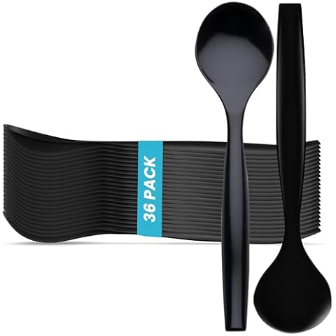 10" Black Plastic Serving Spoons for Buffet, Bulk 36 Count, Heavy Duty Disposable Spoon, Large Plastic Serving Utensils for your Catering Supplies, Events, Party, and Weddings by C&S Event Supply Co. Cover