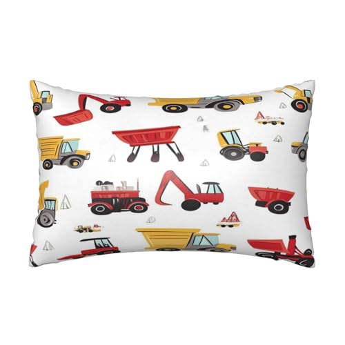Cartoon Vehicles Trucks Satin Pillowcase Silk Pillow Cases for Hair and Skin Slipping Body Pillow Cover with Zipper Queen Size 20x30 Pillowcase Decorative for Kids Bedroom