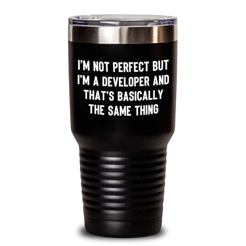 Generic Developer Humor Gift for Graduation Tumbler I'm Not Perfect But I'm A Developer And That's Basically The Same Thing, 30oz, Black