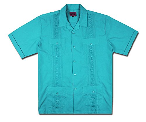 New Guayabera Kids Boys Cuban Latino Style Wedding Button Down Dress Shirt (12, Turquoise)