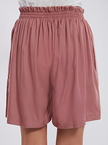 Image of NYKD Everyday Casual Cotton Shorts for Women with Stylish Ruffled Waistband Drawstrings and Side Pockets Night Wear Lounge Shorts - NYS036
