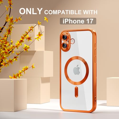Image of Misea Magnetic for iPhone 17 Case Compatible with MagSafe Orange | Never Yellowing, Military Drop Protection, Full Camera Lens Protector Plating Soft Clear Phone Case Women, Cosmic Orange