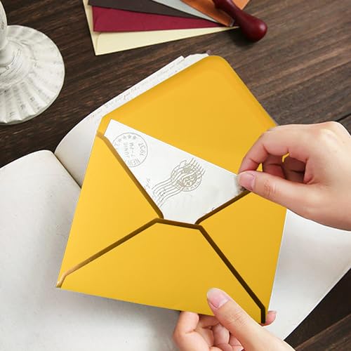 VANRA Bunte Einladungsumschläge, selbstklebend, A6, V-Klappe mit goldenem Rand, für 4 x 6 Grußkarten, Hochzeitseinladungen, Abschlussfeiern, Fotos (15 verschiedene Farben, A6), 150 Stück
