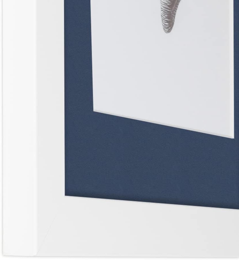 ArtToFrames 7x14 inch Satin White Frame Picture Frame with 2 Inch Single Midnight Blue Mat, SingleMat-FRBW26074-7x14-837