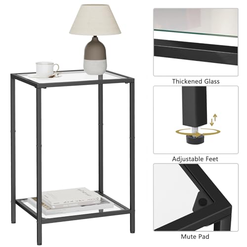 Image of HOMSHO Side Tables Set of 2 with Tempered Glass, Slim End Tables