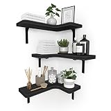 SAUMONIERES Corner Floating Shelves Wall Mount Shelf Solid Wood for Bedroom Bathroom Room Kitchen St