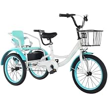 Double Pedal Trikes,Toddler Tandem 3 Wheeler Rickshaw Trikes with Sensitive Brake High Carbon Steel Front Basket,Easy to Install,Blue,18 inch