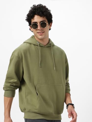 Image of Urbano Fashion Men's Cotton Solid Oversized Hooded Neck Sweatshirt