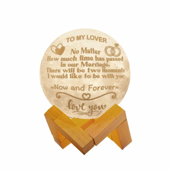 Lampe 3D lune relief réaliste 15 cm et socle en bois pour une lumière tamisée