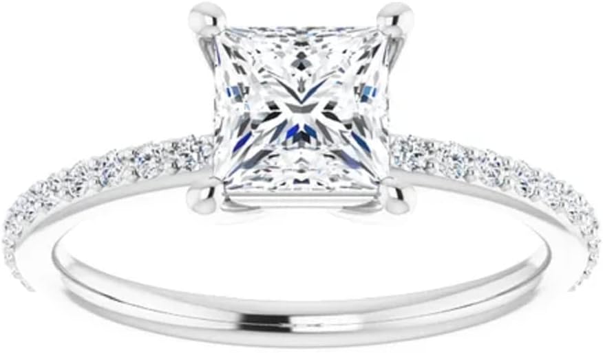 JEWELERYIUM 1 CT Princess Cut Colorless Moissanite Engagement Ring, Wedding/Bridal Ring Set, Solitaire Halo Style, Solid Sterling Silver Vintage Antique Anniversary Bridal Rings Gift for Her