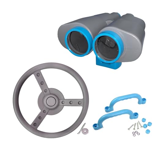 Loggyland Accesorios para torre de juego, volante, prismáticos y asas grises modernos, plástico HDPE, para casa de árbol, torre de juego, torre de escalada, estructura de escalada o zona de juegos