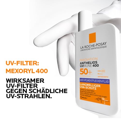La Roche-Posay Anthelios UVMUNE 400 Anti-Pigmentflecken Fluid LSF 50+, Effektiver Sonnenschutz mit Mexoryl 400 gegen langwellige UV-Strahlen, Für zu empfindliche, zu Pigmentflecken neigende Haut, 50ml