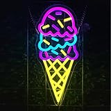 Ice Cream Open Neon Sign Shop Wall Decor Custom Neon Signs Personalized Dimmable LED Light for Birthday Christmas Party Bedroom Bar Drink Shop USB Powered with Pink Yellow Blue Glow (14.7 x 6.7)
