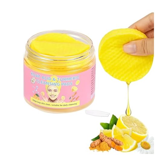 50 piezas Pads de limpieza facial con ácido kójico y cúrcuma, Almohadillas Exfoliantes de Cúrcuma,Almohadillas de Limpieza Exfoliantes, Equilibran La Grasa Y El Agua De La Piel