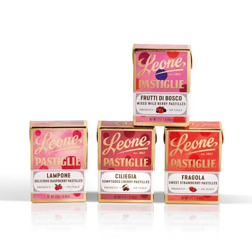 Leone depuis 1857 - Pastilles Leone Fruits Rouges - Bonbons Leone saveurs Fraise, Cerise, Framboise et Fruits des Bois - 4 petites boîtes de 27g (4 x 27g)