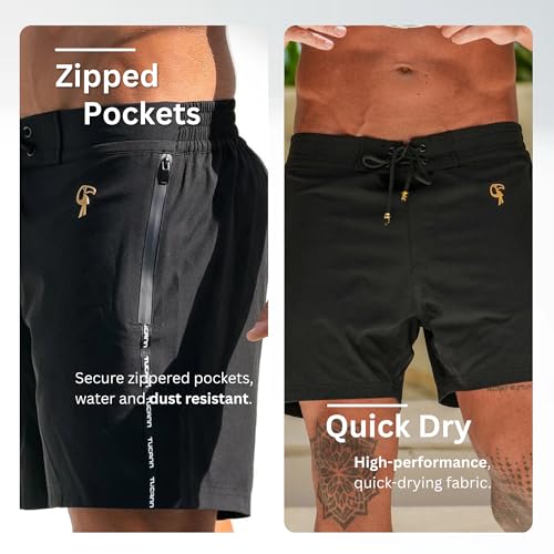 Tucann Men's Trunks 5" Compression Liner Quick Dry Zipper Pocket Chlorine Resistan 4 Way Stretch Solid Swim Shorts for Men2