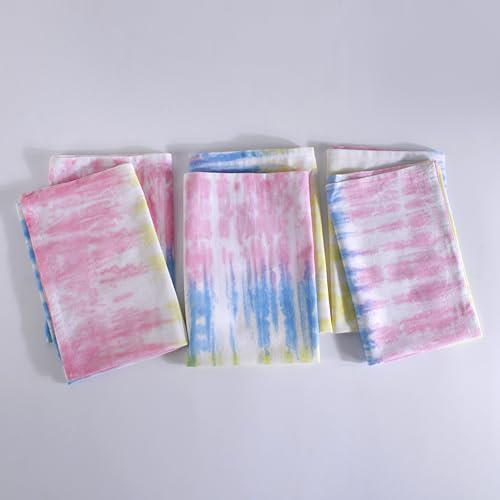 FINGERCRAFT Cloth Napkins Handmade Multi Stripe Tie Dye, Cotton, 6 Pack,