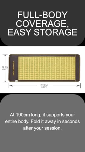 Image of CAREFIT Korean Jade Stone Far Infrared Heating Mat, Yellow, 80x190 cm | 253 Large 50mm Jade Stones | Mesh Covered Surface | Triple Foldable Design | Full Body Mat | Adjustable Heat | Home Wellness