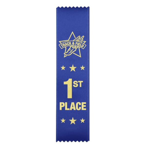 RibbonsNow Track & Field 1st Place (Blue) Ribbons - 100 Economical Flat Style Ribbons (No Card & String)