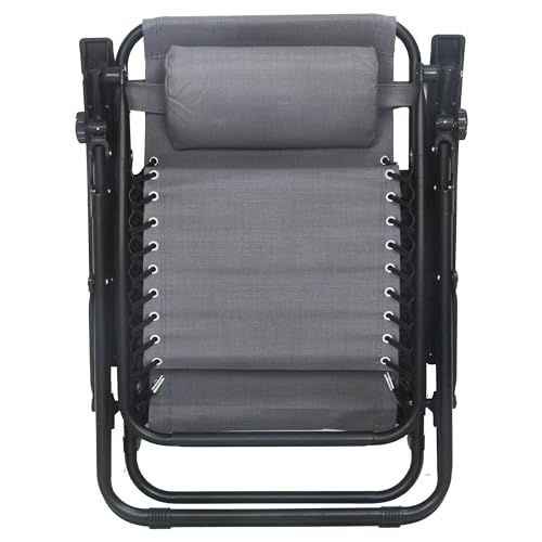 Straame Garden | Zero Gravity Chair | Set of 2 | Heavy Duty Textoline | Outdoor & Garden Sunloungers | Reclining & Folding Chair with Cup Holder and Headrest Pillow(Grey, Set of 2 Classic Chair) - Image 6