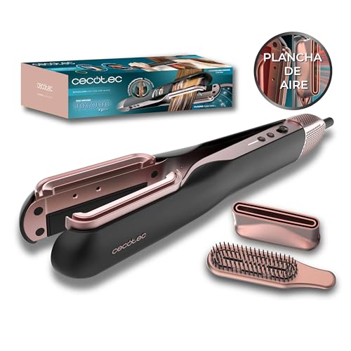 Cecotec Plancha de Pelo con Aire RitualCare Air Lisse 2in1 Black. 1000W, Seca y Alisa, Reduce el Daño por Altas Temperaturas, Motor Digital, 106000RPM, Ranura Alta Presión, Plasma, Cerámica, Queratina