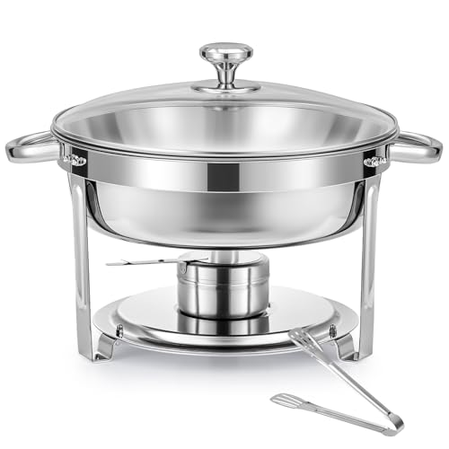Wilprep Chafing Dish Set 5,5L Rund Speisenwärmer mit Glasdeckel Erstklassiger 410 Edelstahl Wärmebehälter Suppenwärmer Warmhaltebehälter für Buffets, Familienfeiern, Bankette – Bild 7