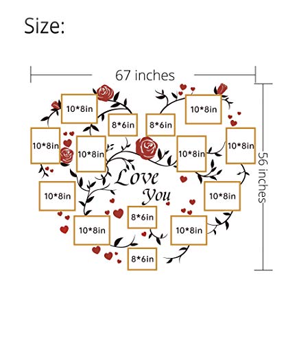 Decorsmart Heart Family Tree Wall Decor Picture Frame Collage Golden Removable 3D Diy Acrylic Wall Stickers For Living Room With Rose And Quote Love You #TOP6