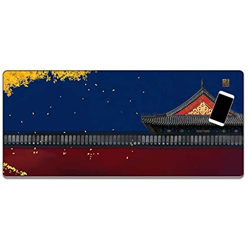 Tapis de souris gamer XXL 900x400 mm antidérapant avec motif de murs architecturaux chinois