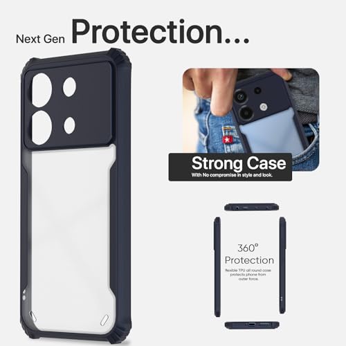 Image of Pikkme Poco X6 5G Back Cover | Crystal Clear Transparent Back | Ultra Hyrbid | Full Camera Protection | Raised Edge | Bumper Back Case (Blue)