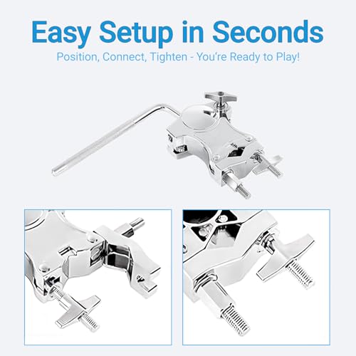 JOYSIDE Tom Drum Holder with Ball Joint – Adjustable Drum Clamp Mount for Tom Drums, Universal Expansion Hardware Connector for Drum Kits and Percussion Accessories