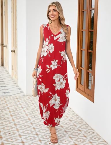 Image of JollieLovin Women Plus Size Summer Tank Maxi Dresses Sleeveless Causal V Neck Beach Long Dresses Swim Cover up (L-5X)