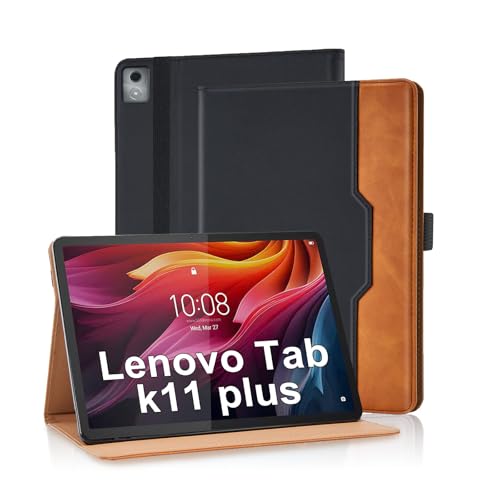 Vkooer Coque pour Lenovo Tab K11 Plus/M11 Plus 11.45" 2024 Multi-Angle Flip Portefeuille Housse Cuir PU Etui de Protection avec Support Fonction et Poche de Documents, Noir