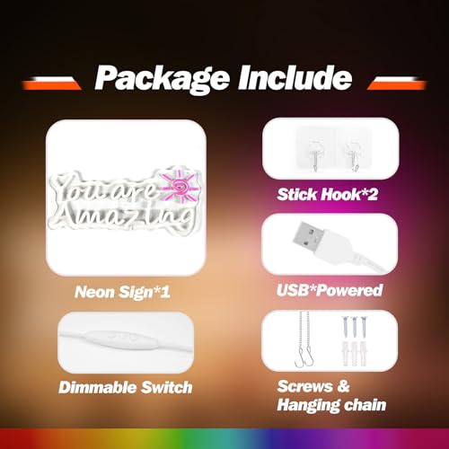 Image of Goneons You Are Amazing Neon Sign for Wall Decor,Dimmable USB Powered Warm White LED Neon Light for Bedroom Classroom Bar Pub Club Party Birthday Gift(15.75 inch*6.3 inch)