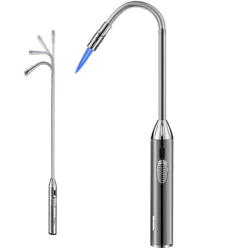 Bendable Neck Candle Lighter Long Lighter Large Capacity Windproof Butane Lighter Adjustable Flame Size Metal Lighter Suitable for