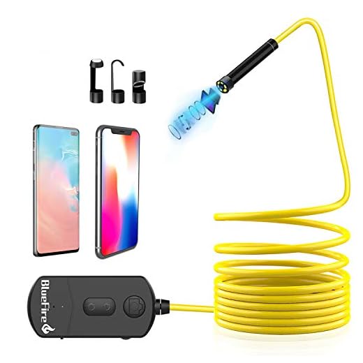 BlueFire 5MP HD WiFi Borescope 1944P Semi-Rigid Wireless Endoscope IP68 Waterproof Inspection Camera Snake Camera for Android and iOS Smartphones iPhone Samsung iPad Tablet (11.5FT)