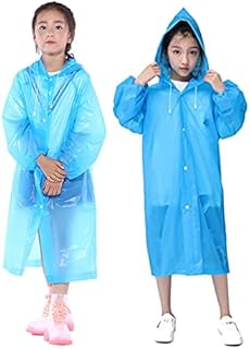 Kids Rain Poncho, Waterproof Raincoat for Kids, Clear EVA Children Rainwear With Hood and Button, Reusable Toddler Rain Jacket Cape for Boys Girls Travel Outdoor Climbing Hiking Camping