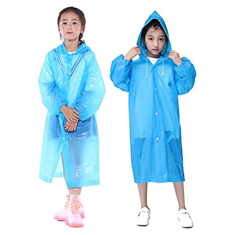 Kids Rain Poncho, Waterproof Raincoat for Kids, Clear EVA Children Rainwear With Hood and Button, Reusable Toddler Rain Jacket Cape for Boys Girls Travel Outdoor Climbing Hiking Camping (Blue) Cover