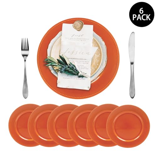 MAONAME Orange Charger Plates, Round Dinner Charger with Beaded, 13 Inch Plastic Plate Chargers for Wedding, Table Decor, Set of 6 by MAONAME - Image 7