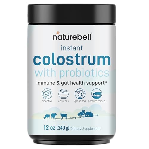 Instant Colostrum Powder 1,000mg with Probiotics, 12oz (340 Servings) | Grass Fed Bovine Source from Mother's First Milk – Bioactive IgG + 1 Billion CFU – Immune & Gut Health Supplement – Un